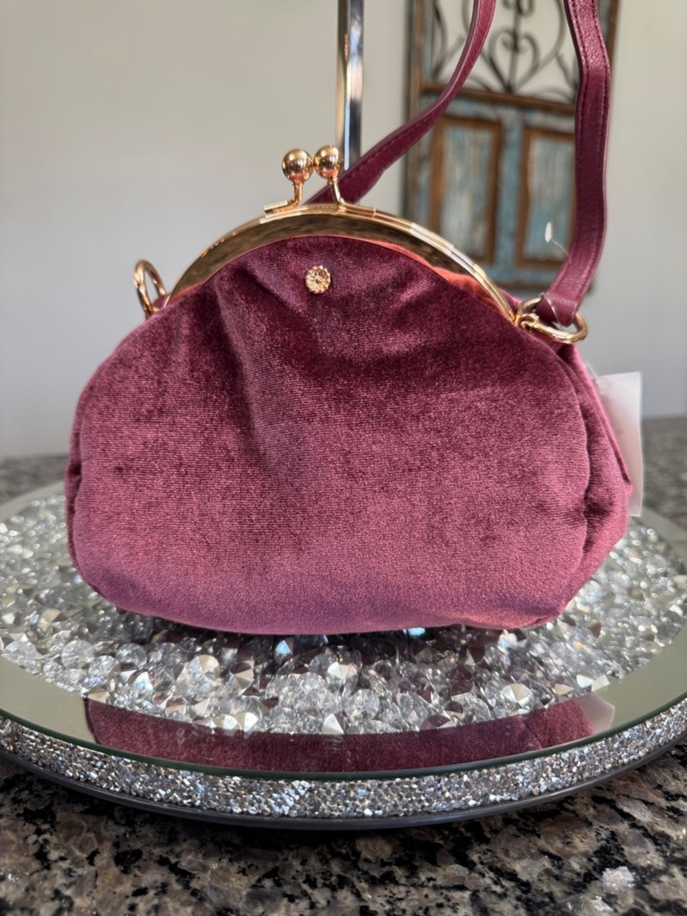LC Lauren Conrad Plum Velvet Mini Kiss-Lock Crossbody NWT